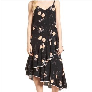 Bp asymmetrical ruffles midi dress